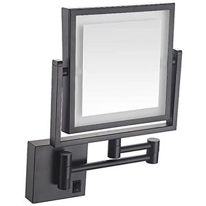 YLTXMCZT 20,3 cm rechthoekige spiegel, dubbelzijdige make-up LED-uitbreidingsspiegel, 3x vergrootglas, wandgemonteerde make-upspiegel, opvouwbare spiegel, 360 graden draaibare badkamerspiegel