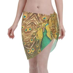 Pauwenprint, elegante strandwrap, bikini cover-up, badkleding jurk, voor vrouwen, perfect voor zwembad en resort, zwart, Zwart, one size