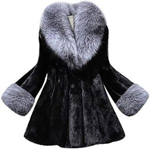 Kanpola Oversized jas van imitatiebont voor dames, winter, warm, faux bont, jas, lange bontjas, elegant, eenkleurig, bontjas, damesjas, winterjas met tas, D - zwart, M
