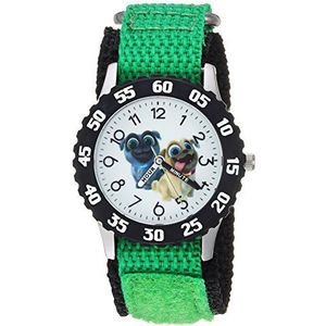 DISNEY Boys Puppy Dog Stainless Steel Analog-Quartz Watch with Nylon Strap, Green, 14 (Model: WDS000434)