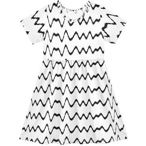 LI ZHI XIN Meisjes Jurk Kinderen Zomer Korte Mouw Ronde Hals Casual Jurken voor Leeftijd 2-8 Zwart Golvende Lijnen, Meerkleurig, 2 jaar