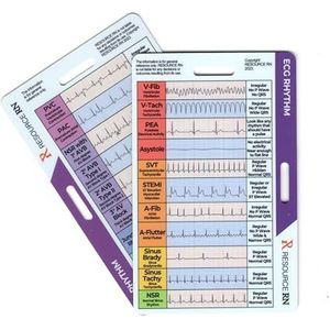ECG Ritme-interpretatie embleemkaarten - Snelle referentiegids voor ECG/ECG-ritmes - dubbelzijdige, horizontale en verticale lay-out - zakformaat spiekbriefjes voor verpleegkundigen, paramedici en