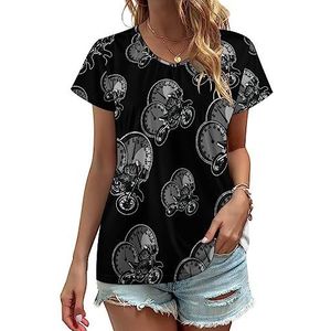 Motocross Crossmotor Dames V-hals T-shirts Leuke Grafische Korte Mouw Casual Tee Tops 4XL