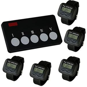 SINGCALL Draadloos Oproepsysteem Keuken Oproepsysteem Keuken Oproep Ober Chef-kok Druk op een Knop om Zoemer Ober te Halen Gerechten Set van 5 PCS Horloges en 1 Belknop