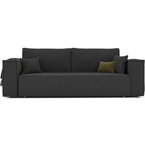 GREKPOL Slaapbank met bedlade, 255 x 105 cm, corduroy zwart, bank met slaapfunctie, bank met slaapfunctie, sofa, 3-zits, woonkamer bank, slaapbank