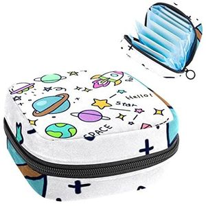 Periode Pouch Draagbare Tampon Opbergtas,Tampon Houder voor Portemonnee Vrouwelijke Product Organizer,raket ruimte ster, Meerkleurig, 4.7x6.6x6.6 in/12x17x17 cm