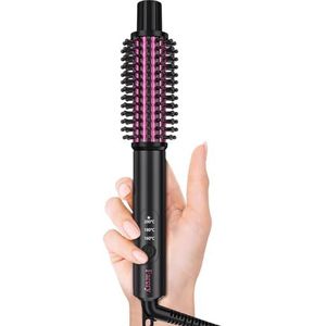 FARERY Mini Thermal Brush 25mm Verwarmde Ronde Borstel – 3 Warmtestanden – Krultang & Stijltang in één – Anti-brand Borstel – Compact & Dubbel Voltage – Voor Halflang & Schouderlang Haar