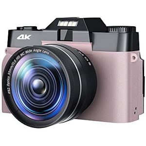 Videocamera, Flip Screen 48MP Digitale Selfie Camera Groothoek 4K Vlog Camcorder 16X Zoom Beginner Fotografie Camera KIDS Gift(16G TF card,CDR10-pink)
