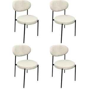 Eetkamerstoelen set van 4 wit- Sherpa Boucle - Teddy met metalen poot - Woonkamerstoel - Sherpa Boucle stoel - Bureaustoel - Roestvrijstalen keukenstoel zwarte metalen poten