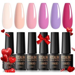 ROSALIND UV nagellak Pastel, 6 kleuren Mini Gel Nagellak Set Wit Licht Roze Donker Roze Paars Soak Off UV/LED French Manicure voor vrouwen Moeder Geschenkset DIY at Home