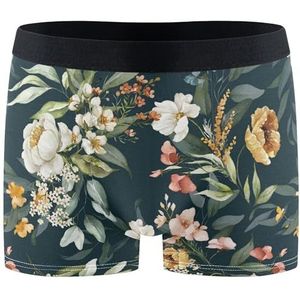 351 Roze Blush Bloem Groen Blad Heren Boxers Uitgerust Ondergoed Trunks Cool Sport Undershorts Klassieke Sport Ondergoed, Boxerslip 744, XXL