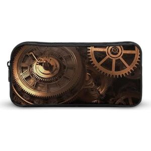 BTCOWZRV Grote etui tandwielklok bronzen eeuw pennenzak esthetische pennenzak voor vrouwen mannen pennenzak draagbare cosmetische tas multifunctionele munttas voor kantoorvakantie, stijl, 22 x 12 x 5