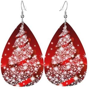 Kerstboom rood bedrukt lederen oorbellen, hart mode vrouwen oorbellen, lichtgewicht oorbellen voor vrouwen, Eén maat, Sterling zilver, Geen edelsteen