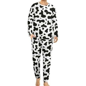Melkkoe Patroon Comfortabele Heren Pyjama Set Ronde Hals Lange Mouw Loungewear met Zakken 6XL