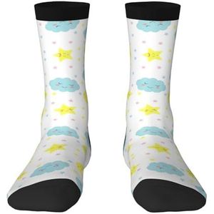 Moon Cloud Star kleurrijke halfhoge sokken voor mannen en vrouwen - modieuze volwassen sokken, levendige halfhoge sokken, Maan Wolk Star, Eén Maat