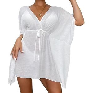 Cover Ups Voor Vrouwen Strandkleding V-hals Zomer Strandjurk Witte Katoenen Tuniek Vrouwen Strandkleding Bikini Cover-up Badpak Cover Ups Badpak Cover Ups Voor Vrouwen (Wit)