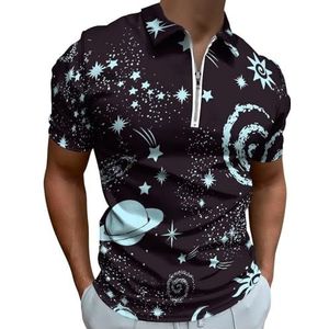 Space Galaxy Constellation Poloshirts met halve rits voor heren, slim fit, korte mouwen, sneldrogend, golftops T-shirts, XS