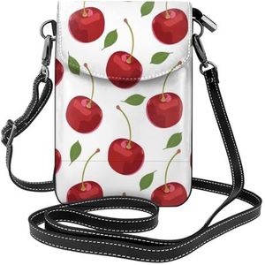 Cherry Fruit Lederen Cross Body Flip Telefoon Tas Met Afneembare Schouderbanden, Gebruikt Voor Reizen, Dating, Vakantie Geschenken, Zwart, Eén maat