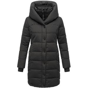 Navahoo Winterjas voor dames, warme gewatteerde jas, lang, met capuchon en afneembare fleece kraag, knoopsluiting, XS-XXL, zwart, S