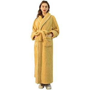 Badjas Dames Extra Lang, Superzachte Fleece Microvezel Badjas Ochtendjas, Saunamantel, Voor Thuis, Om Te Loungen, Grote Maten (Geel,XL)