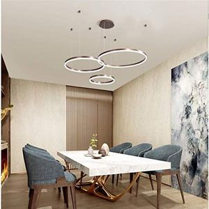 Led-hanglamp, eettafellamp, hanglamp, woonkamerlamp, dimbaar, met afstandsbediening, hanglamp, moderne kroonluchter, ronde ring, verlichting, aluminium acryl plafondlamp, 45 W, bruin, 3 laps, 20 + 40 + 60 cm