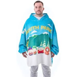 South Park Draagbare deken voor heren | Oversized fleece deken hoodie voor volwassenen in blauw | Cartman, Kenny, Stan & Kyle Sherpa gevoerde trui met all-over print | Komedie cartoon trui met