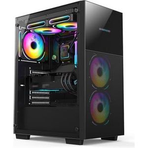 Mid-Tower ATX/Micro-ATX/mini-ITX Computerbehuizing, Gehard Glazen Paneel Met Raster Voorpaneel, Verticale GPU-beugel Ondersteunt Waterkoeling(Black)