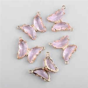 Glanzende kristallen vlinderhangers connectoren vlinder glaskralen bedels voor doe-het-zelf kettingen armbanden sieraden maken 20x15mm-18 roze-5st