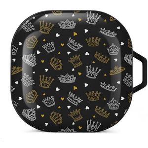 Goud-witte kroon oordopjes hoesje compatibel met Samsung hard shell beschermhoes zwart-stijl