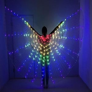 Light Up Fairy Wings Adult Women, LED Belly Dance Wings with Telescopic Stick, Colorful Butterfly Wings Rainbow Wings Carnival Festival Wear Halloween Christmas Glowing Costume