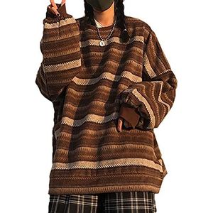 YANOOLH Vrouwen Harajuku Gestreepte Trui Trui Oversized Plus Size Retro Gebreide Sweatshirt Lange Mouw Tops, Geel, S