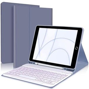 Toetsenbordhoes voor iPad Mini 7 (2024) en Mini 6 (2021) 8,3 inch, 7-Kleuren Achtergrondverlichting, Magnetisch Afneembaar Draadloos Toetsenbord met S-Penhouder,Dark purple
