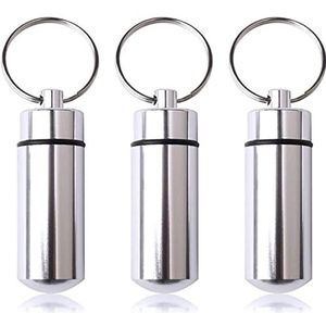 pengxiaomei 3 stks Waterdichte Aluminium Pillendoos, Pocket Pil Case Zilveren Pillenhouder Geneeskunde Case Waterbestendig Sleutelhanger Zilveren Pillenhouder Pillencontainer voor Outdoor Reizen