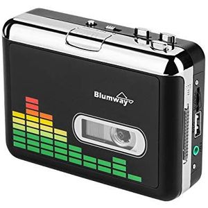 BlumWay USB-cassette naar MP3-converter, draagbare cassettespeler, digitale cassetteconverter audio/muziekspeler, cassetteconverter met hoofdtelefoon en draagtas (PC000249)