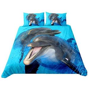 WENYA - Dekbedovertrek - Blauw - 3D Zeedieren - Tweepersoons 200 x 200 cm