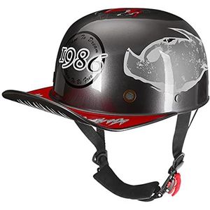 Skull Cap Half Shell Helm, Retro Baseball Cap Style Motorcycle Half Helm Mannen & Vrouwen Open Face Jet Helm voor Scooter Bromfiets Street Cruiser ATV Helm DOT Goedgekeurd Decoration