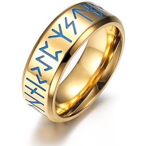 8MM interne boogspiegel lichtrot gegraveerde Scandinavische tekst glow-in-the-dark ring eenvoudige Europese stijl herenvingerring handsieraden (Color : Golden, Size : 7)