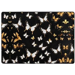 EdWal Goud wit vlinders zwart print groot tapijt, flanel mat, indoor vloer tapijt tapijt, voor nachtkastje eetkamer decor 203x148 cm