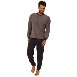 Normann Badstof pyjama voor heren, lang met manchetten, ook in grote maten, grijs, 60-62
