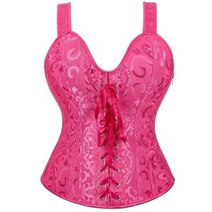 Steampunk Bandjes Overbuste Korset Met Cup Rits Sexy Jacquard Bloemen Corset Taille Cincher Bustier Lingerie Top Plus Size, 6806rose Rood, S