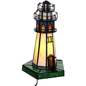 Tafellamp in Tiffany stijl vuurtoren, Tiff 130, tafellamp motief lamp, decoratieve lamp, Tiffany stijl, glazen lamp, lamp, lamp, tafellamp, vloerlamp, lamp