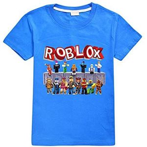Ro-blox T-shirts voor kinderen, jongens, zomer, casual, tops, grafisch katoen, thees, verjaardag, spel cadeau, blauw, 9-10 Jaren