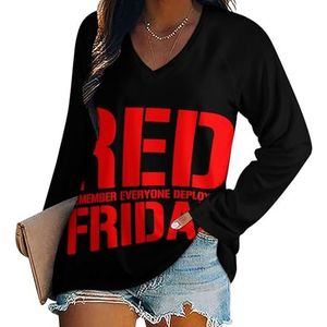 R.E.D Remember Everyone Deployed Red Friday Casual T-shirts met lange mouwen voor dames V-hals bedrukte grafische blouses Tee Tops 2XL