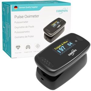 EUROPAPA pulsoximeter, vingerpulsoximeter, oximeter ideaal voor het snel meten van zuurstofverzadiging (SpO2) - eenvoudige hartslagmeter voor volwassenen - OLED-display (Zwart)