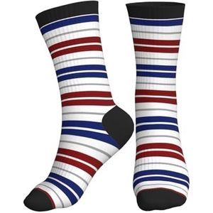 PPHGUT Rood Blauw Wit Grijs Strepen Print Volwassenen Mid Tube Sokken Ademend Sport Running Gym Training Jogging Activiteiten, Zwart, One size