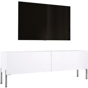 3E 3xE living.com TV-kast in mat wit met poten in chroom, A: B: 140 cm, H: 52 cm, D: 32 cm. TV-meubel, tv-tafel, tv-bank