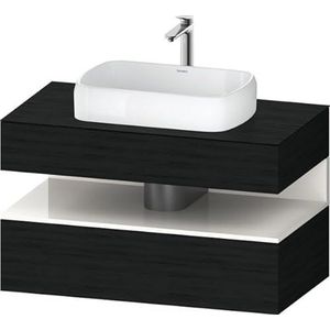 Duravit Qatego console badmeubel, 1 uittrekbaar, 1 lade, uitsparing midden, 1000x550x600mm, nis wit hoogglans, QA4731022, Kleur: Zwart eiken/met nisverlichting