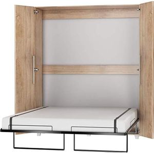FurnitureByJDM Inklapbed 160x200 cm – Verticaal Wandbed – Ruimtebesparend Opklapbed in Kast – TEDDY (Eik Sonoma)