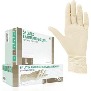 SF Latex handschoenen, maat L, wit, 100 stuks, wegwerphandschoenen, latex handschoenen, rubberen handschoenen voor medicijnen, reiniging, keuken, cosmetica, tatoeage en huishoudelijke werkzaamheden