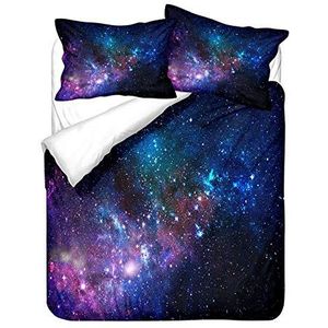 Zwart Paars Galaxy Planet Dekbedovertrek Set Universe Swirl Zwart Gat Sterrenhemel Oranje Blauw Microfiber Polyester Beddengoed Set Eenpersoonsbed Dekbedovertrek en Kussensloop (Zwart Paars, 220 x 240 cm)